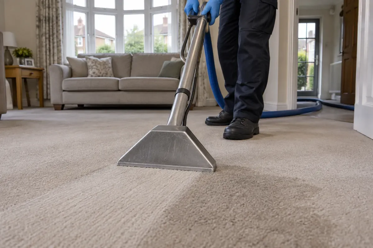 Carpet extraction wand removing water from a wet carpet