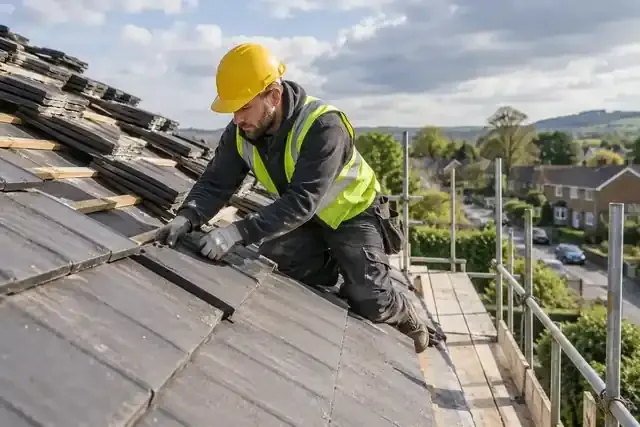 Roofer Repairing a British Home