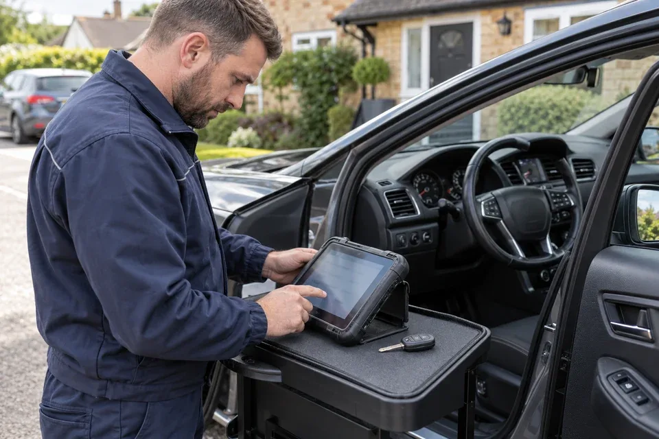 Professional diagnostic assessment of a car key and immobiliser fault