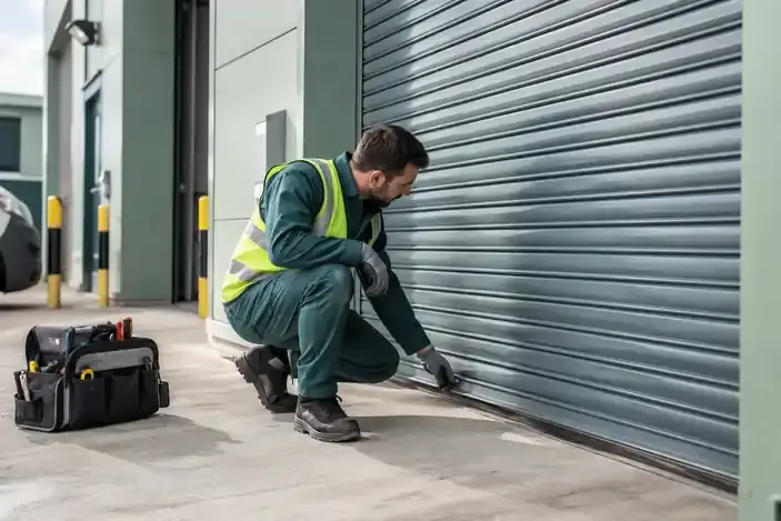 Engineer inspecting a modern roller shutter