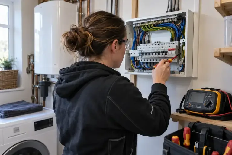 Consumer unit fault finding: a professional electrician assessing or carrying out the electrical work.