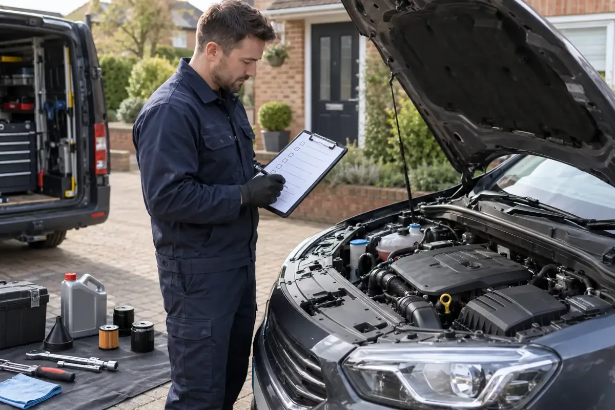 Mechanic carrying out a scheduled car service