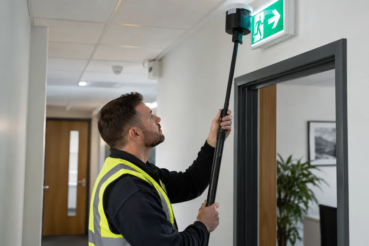 Electrician testing a new emergency-lighting installation