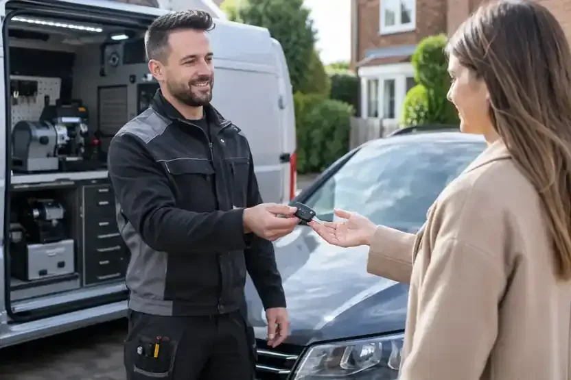 Professional auto locksmith key handover