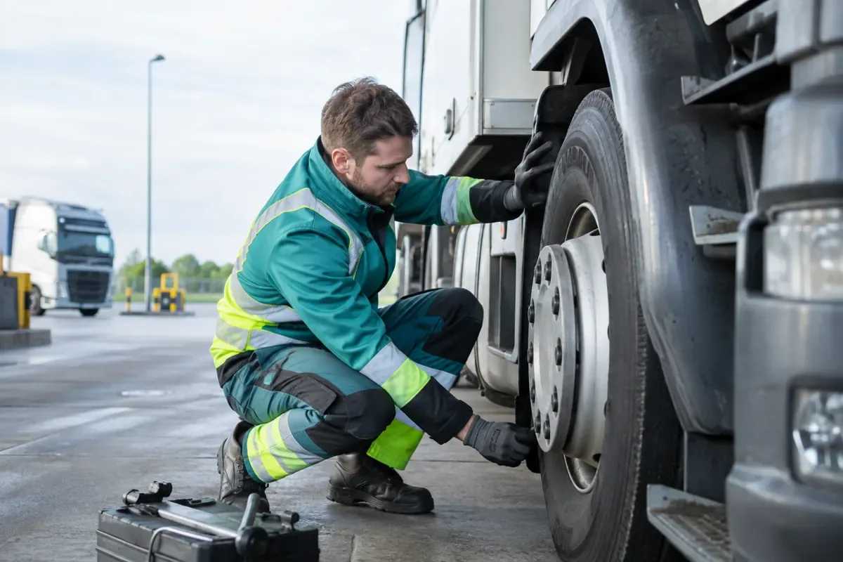 Roadside lorry tyre inspection