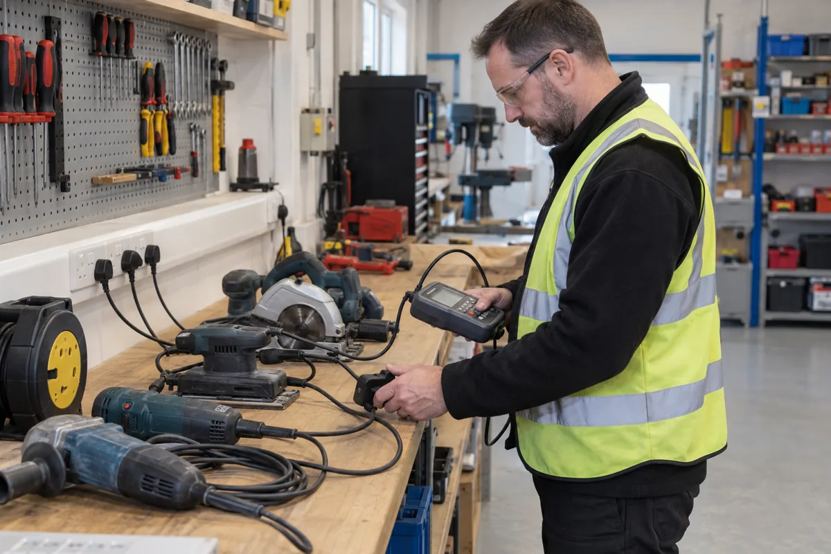 Engineer testing electrical tools during planned maintenance
